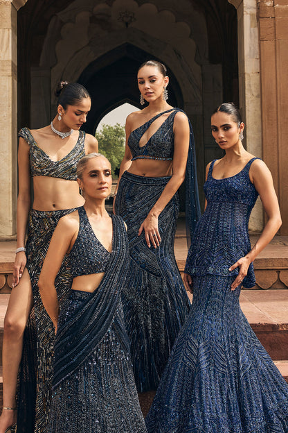 MID NIGHT BLUE EMBELLISHED MERMIAD SKIRT SET
