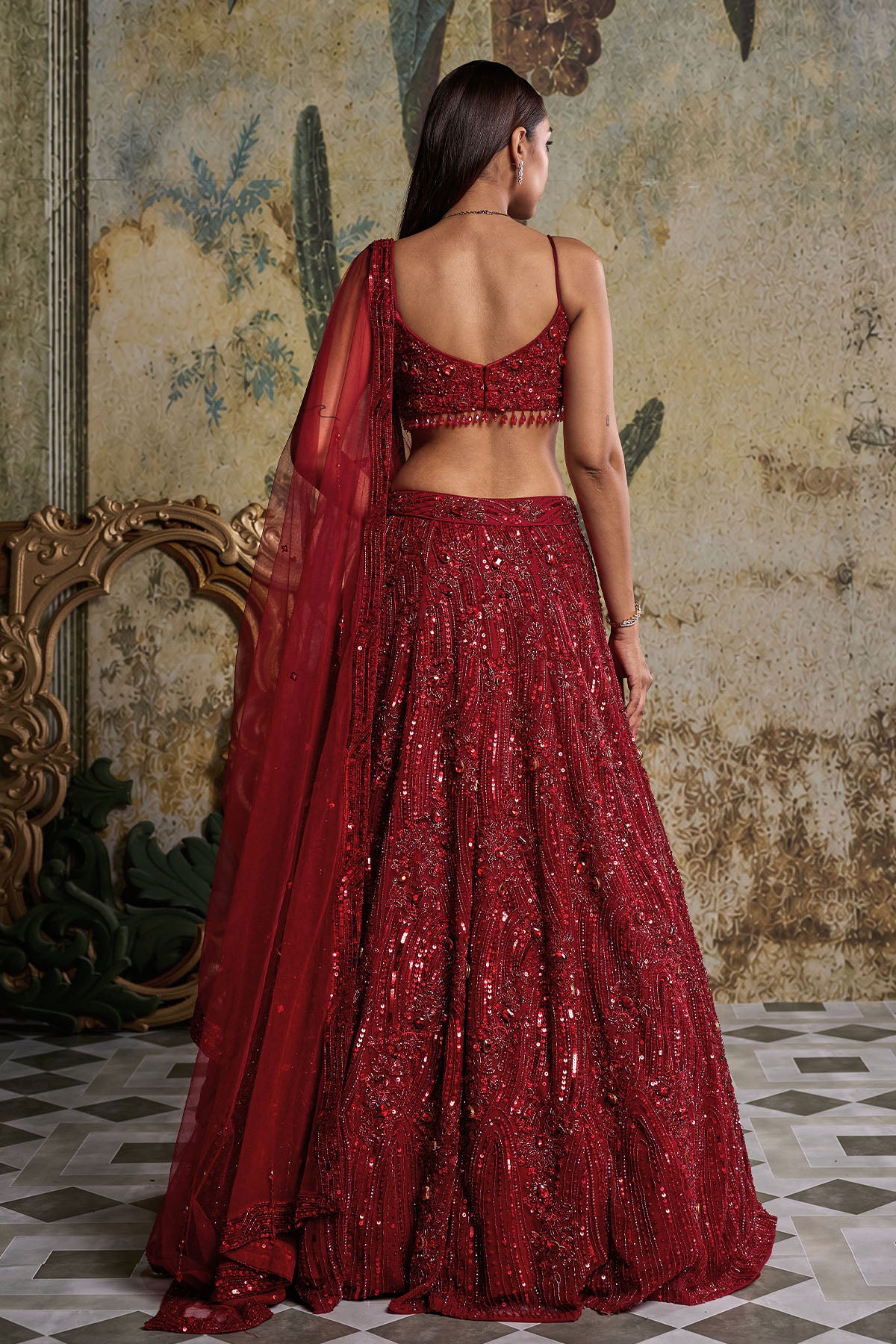 RED EMBELLISHED LEHENGA SET