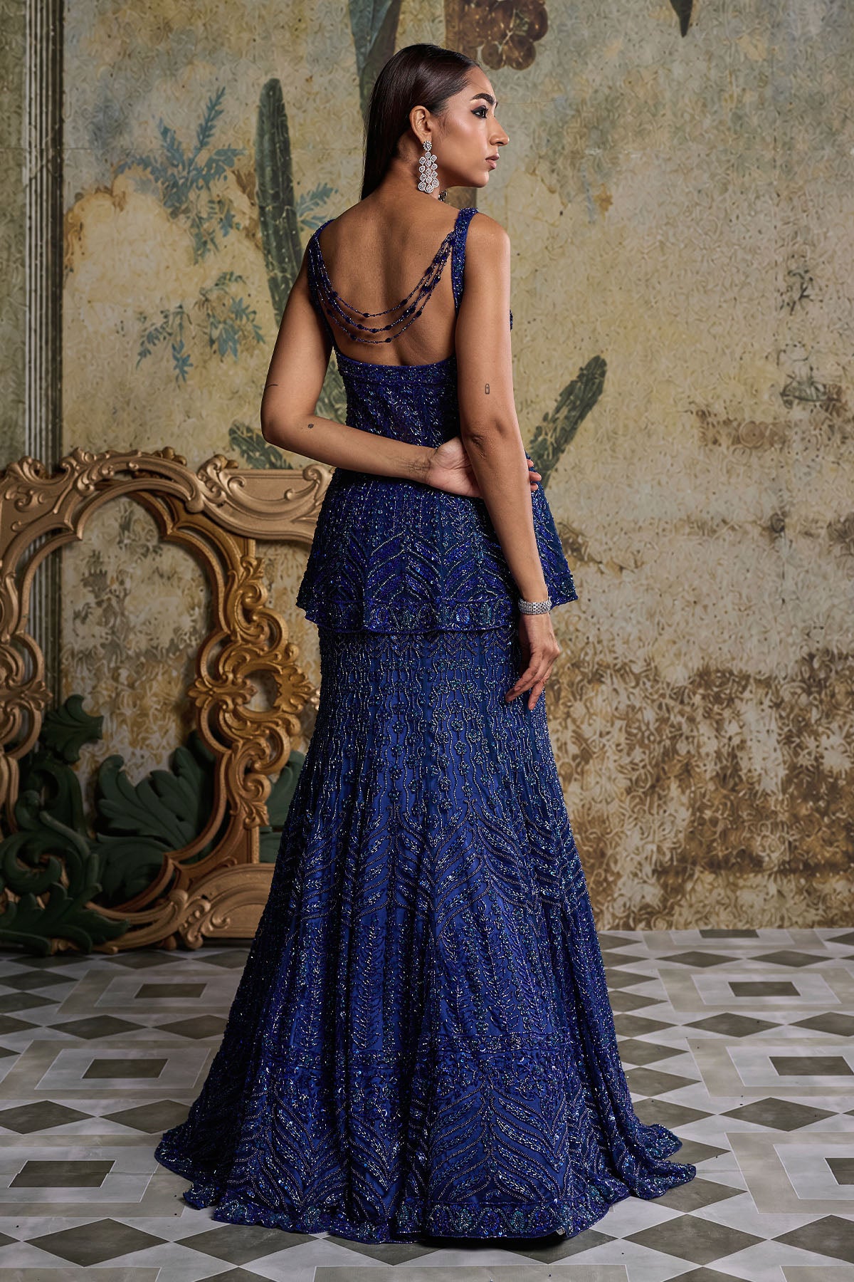 TEAL BLUE EMBELLISHED MERMAID SKIRT SET