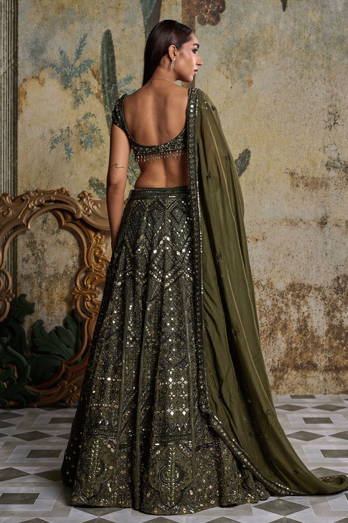 ALGAE GREEN EMBELLISHED LEHENGA SET