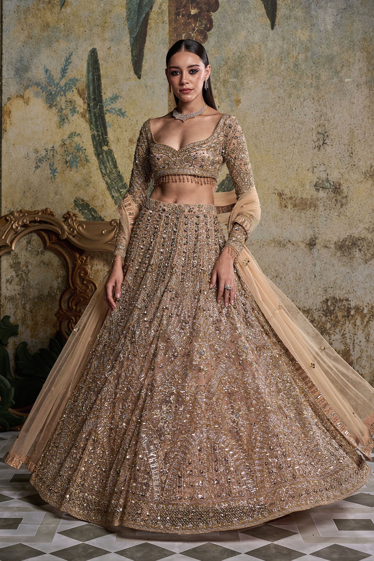 GOLD & SILVER  EMBELLISHED LEHENGA SET