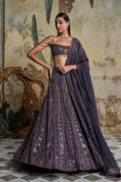 CHARCOL GREY EMBELLISHED LEHENGA SET