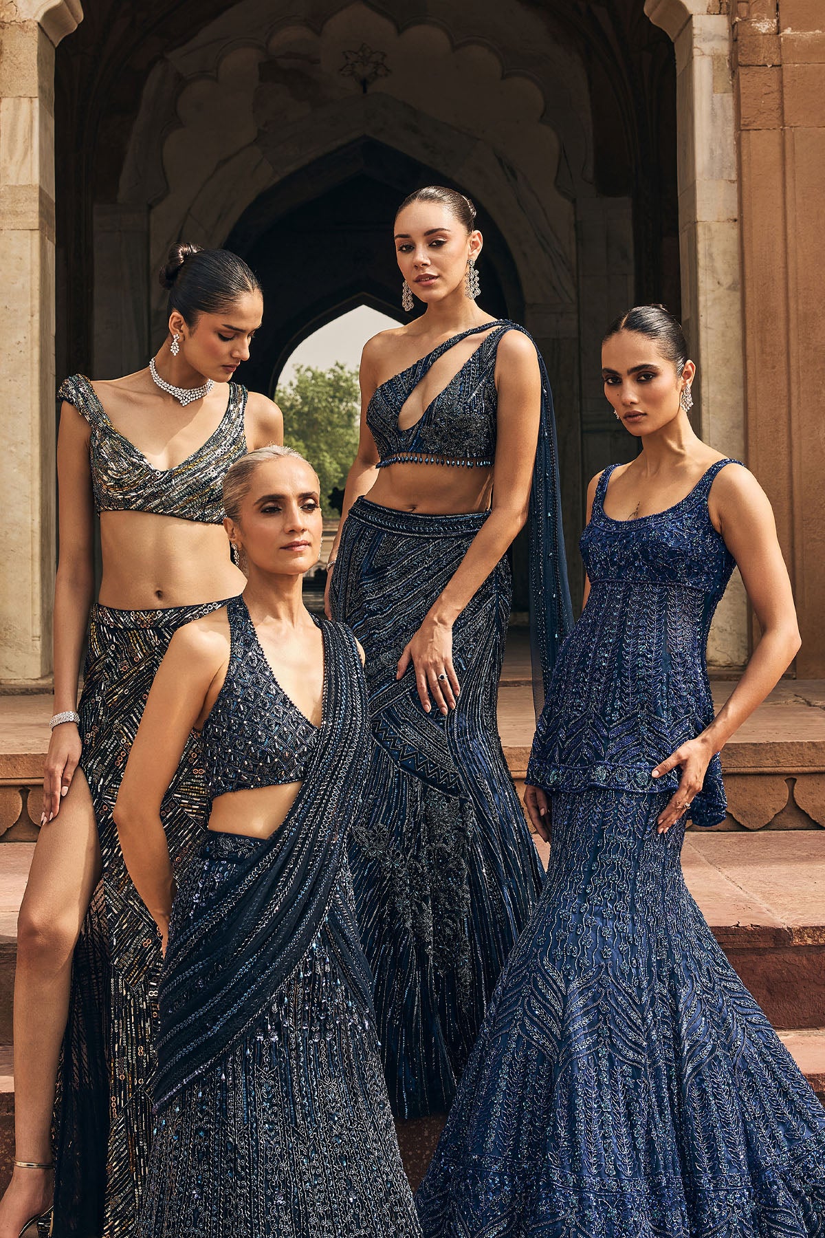 MIDNIGHT BLUE EMBELLISHED SAREE SET