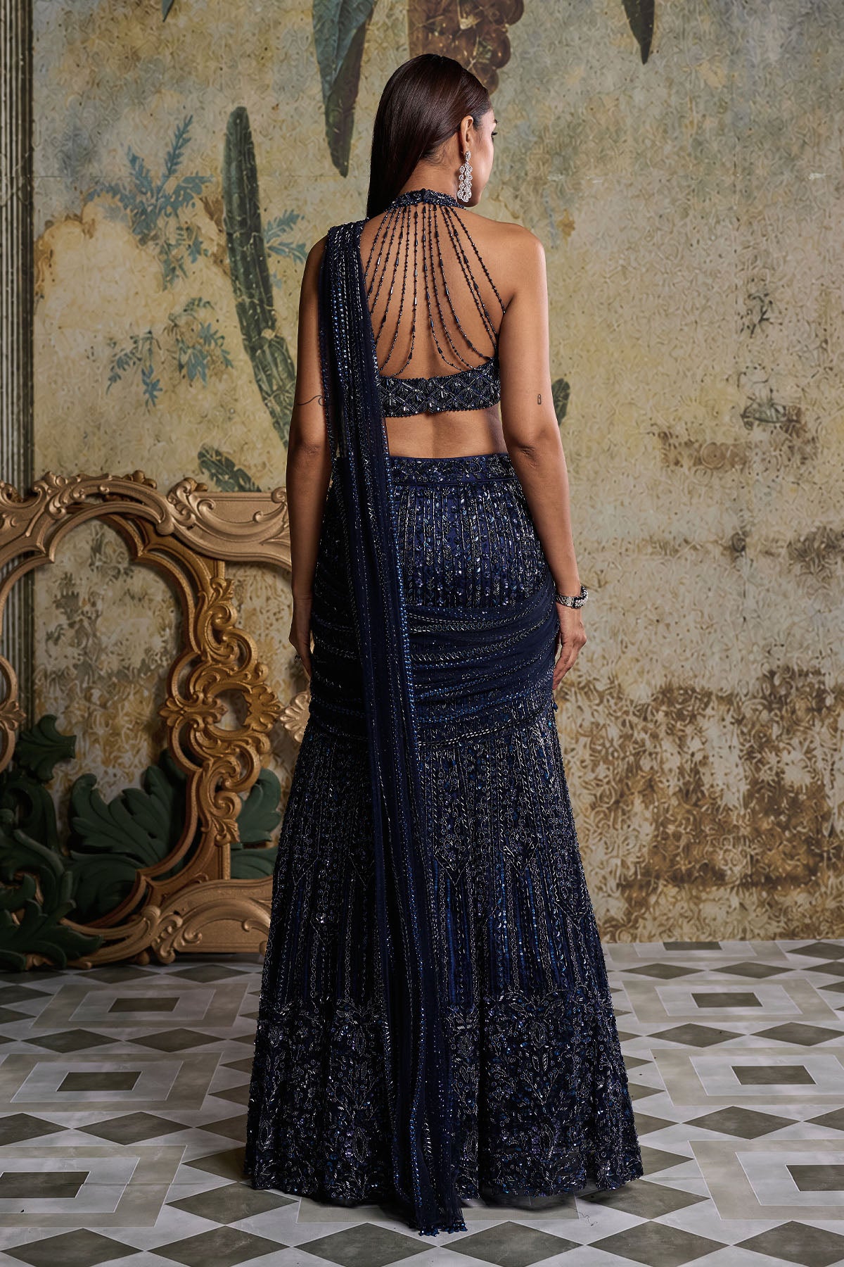 MIDNIGHT BLUE EMBELLISHED SAREE SET