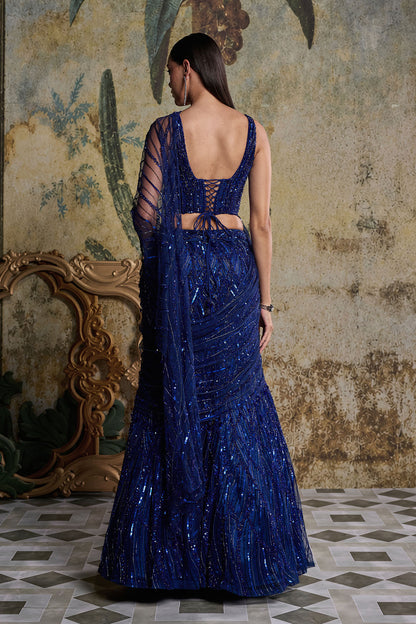 ELECTRIC BLUE EMBELLISHED SAREE SET