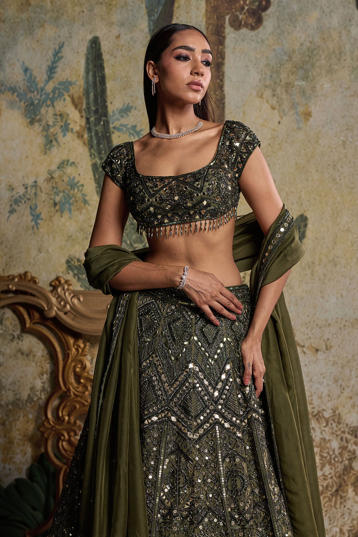ALGAE GREEN EMBELLISHED LEHENGA SET