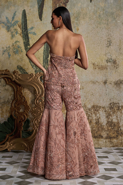 ROSE GOLD ABSTRACT FLORAL EMBELLISHED KURTI SET