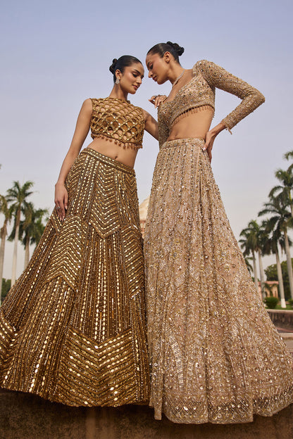 ANTIQUE GOLD EMBELLISHED LEHENGA SET