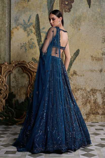 TEAL BLUE EMBELLISHED LEHENGA SET