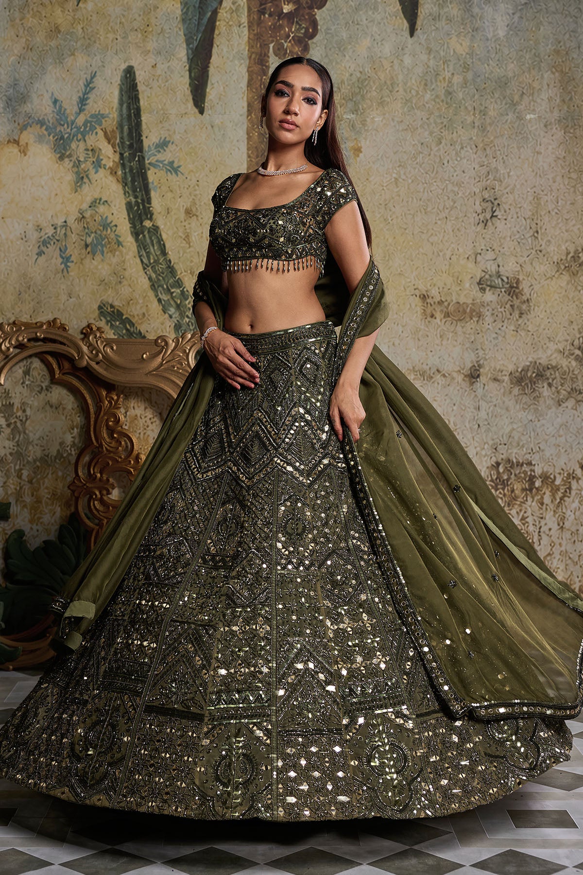 ALGAE GREEN EMBELLISHED LEHENGA SET