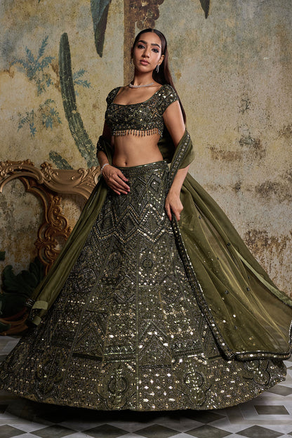 ALGAE GREEN EMBELLISHED LEHENGA SET