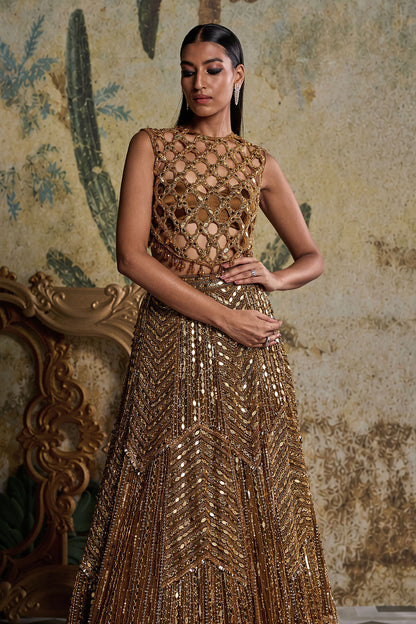 ANTIQUE GOLD EMBELLISHED LEHENGA SET