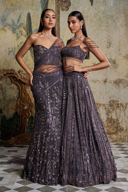 CHARCOL GREY EMBELLISHED LEHENGA SET