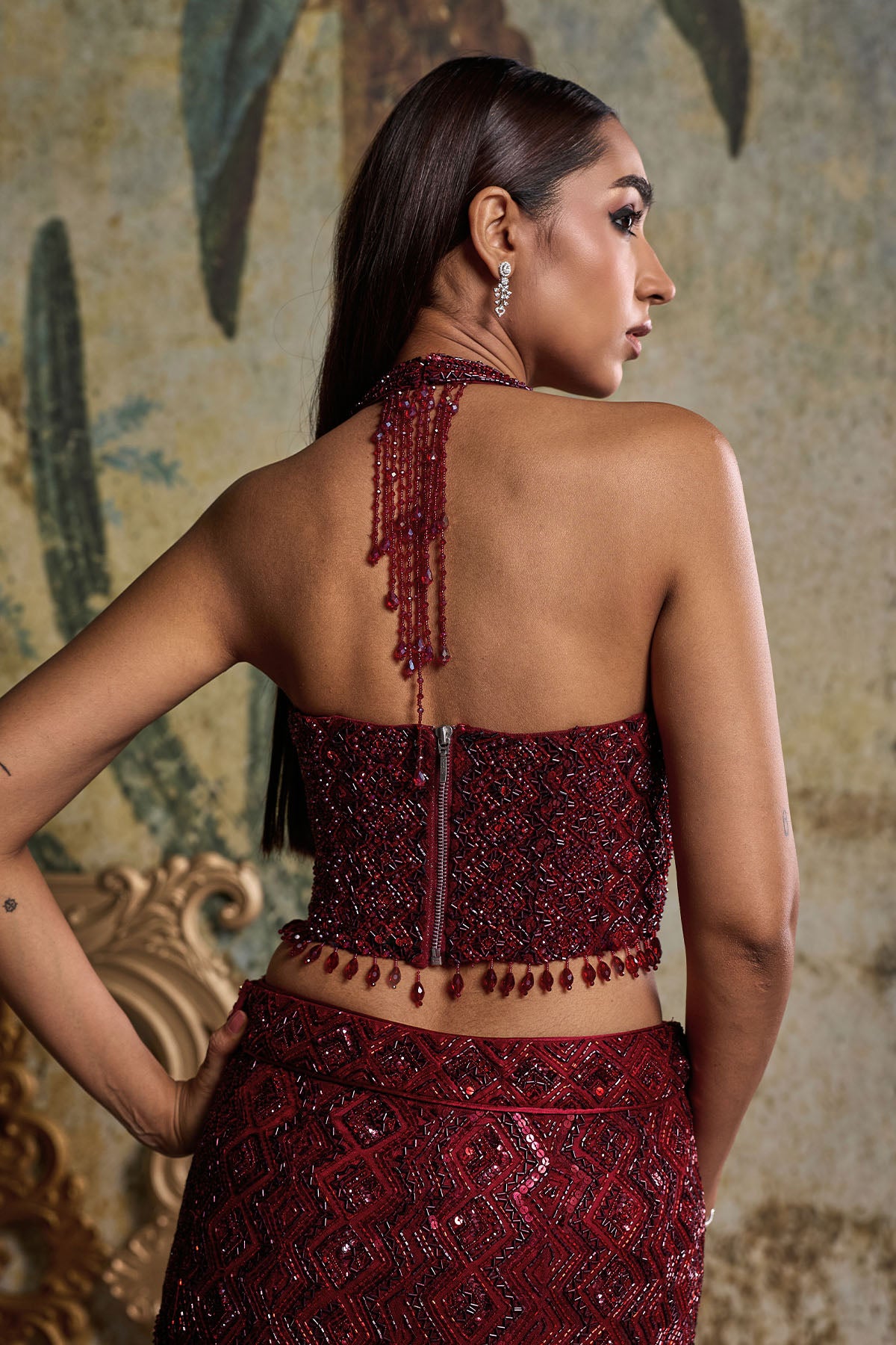 MAROON EMBELLISHED MERMIAD SET