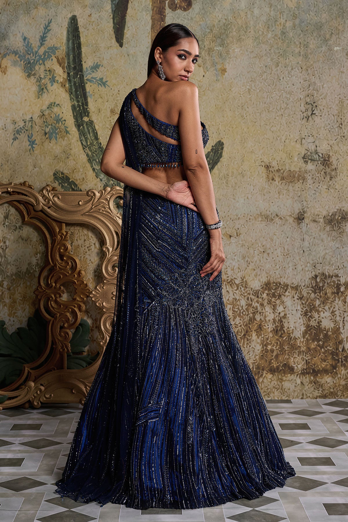 MID NIGHT BLUE EMBELLISHED MERMIAD SKIRT SET