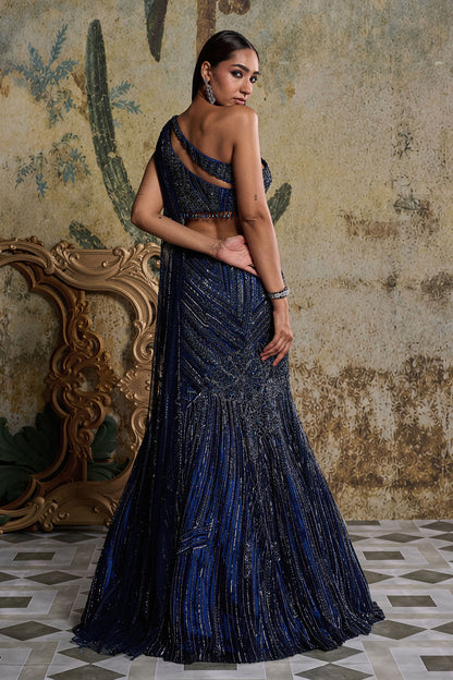 MID NIGHT BLUE EMBELLISHED MERMIAD SKIRT SET
