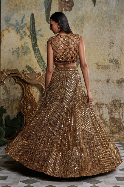 ANTIQUE GOLD EMBELLISHED LEHENGA SET