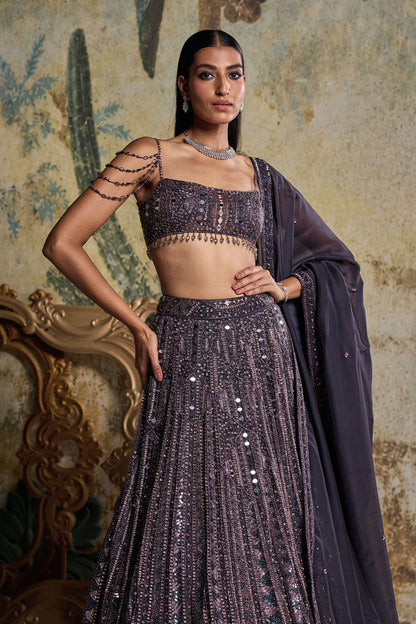 CHARCOL GREY EMBELLISHED LEHENGA SET