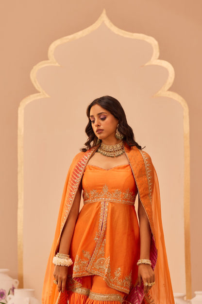 Tahira - Tangerine Orange Kurta Garara Set