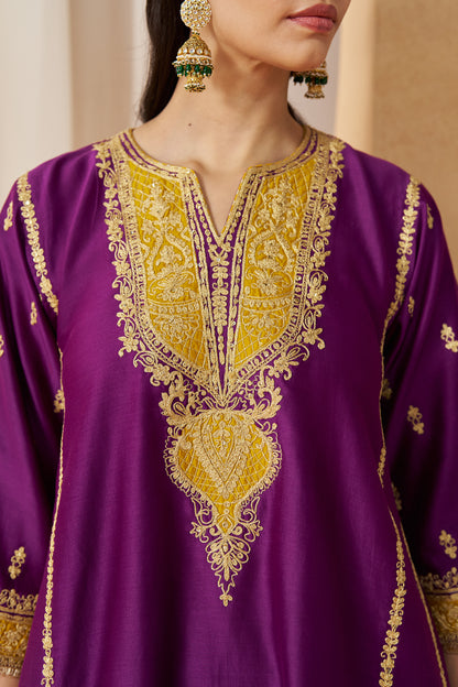Maahgul - Deep Purple Short Kalidaar Chauga with Salwar & Light Dupatta