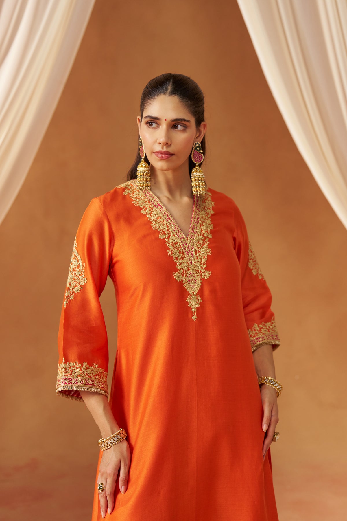 Liana - Burnt Orange Long Chauga with Salwar