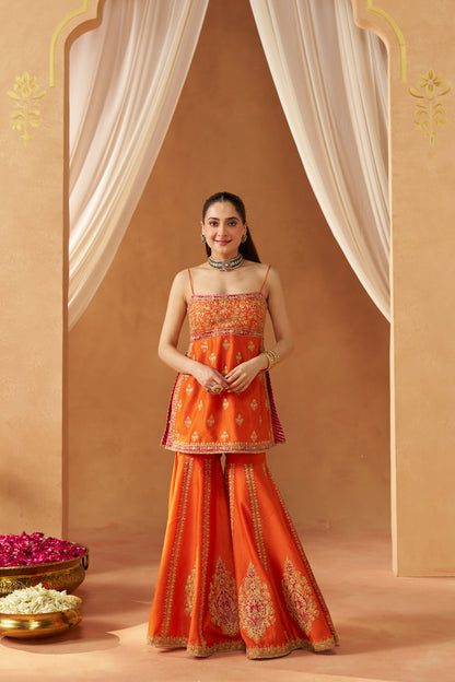 Najma - Burnt Orange Kurta with Garara & Heavy Dupatta