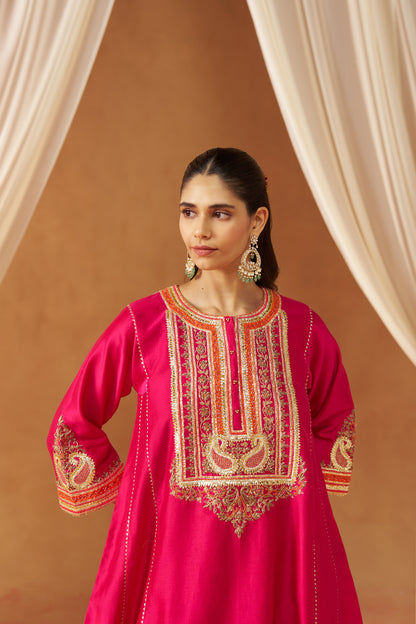 Daneen - Hot Pink Short Kalidaar Chauga with Salwar & Dupatta