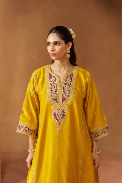 Maahgul - Mustard Short Kalidaar Chauga with Salwar & Light Dupatta