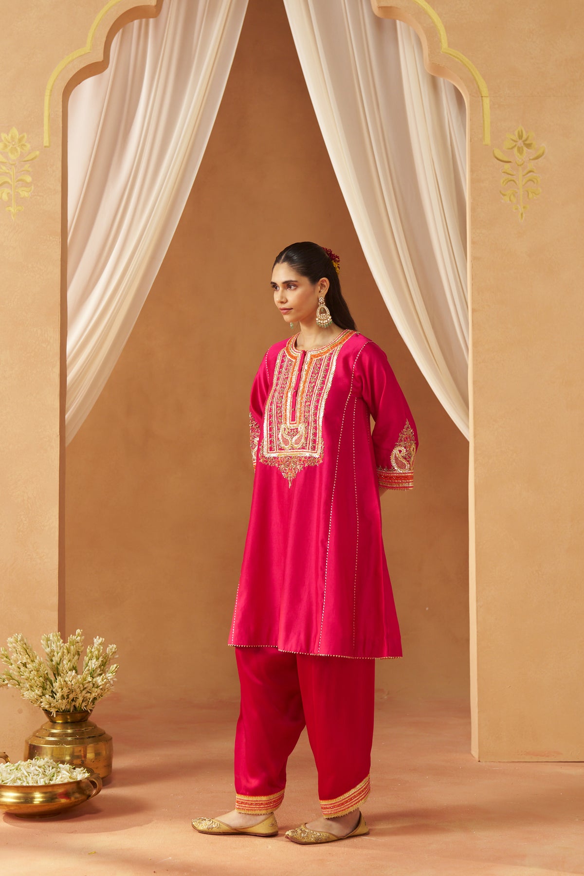 Daneen - Hot Pink Short Kalidaar Chauga with Salwar & Dupatta