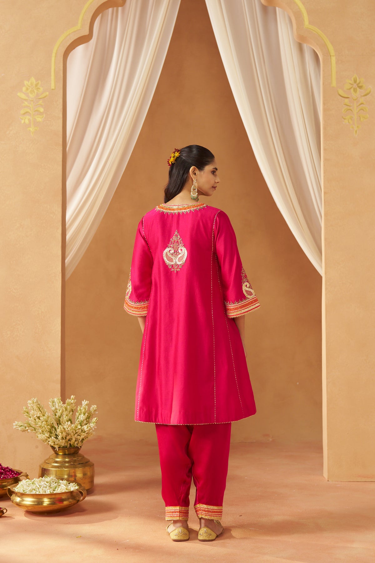 Daneen - Hot Pink Short Kalidaar Chauga with Salwar & Dupatta