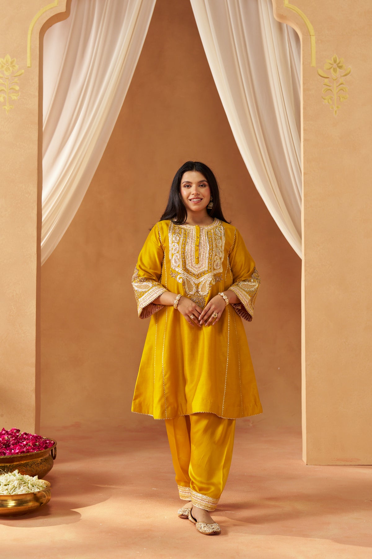 Zimal - Mustard Short Kalidaar Chauga with Salwar & Dupatta
