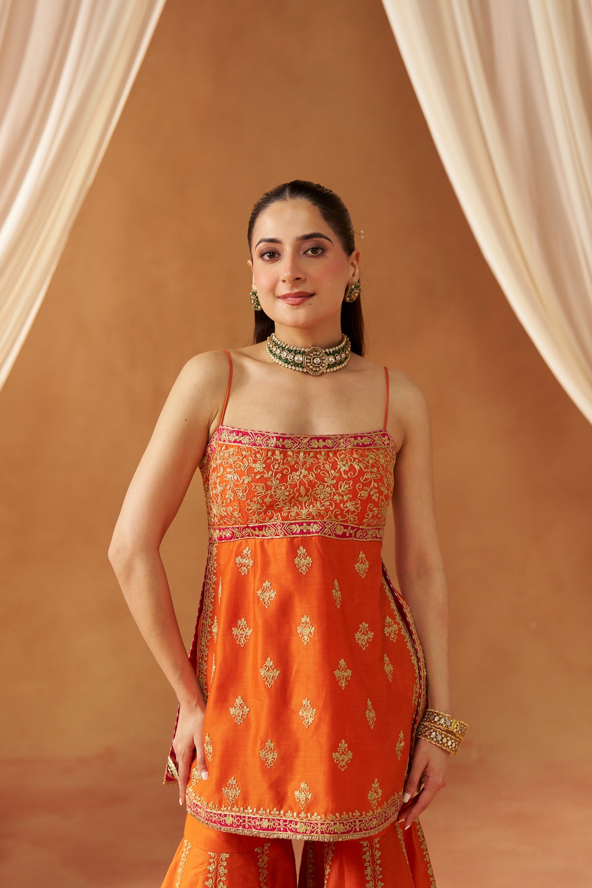Najma - Burnt Orange Kurta with Garara & Heavy Dupatta