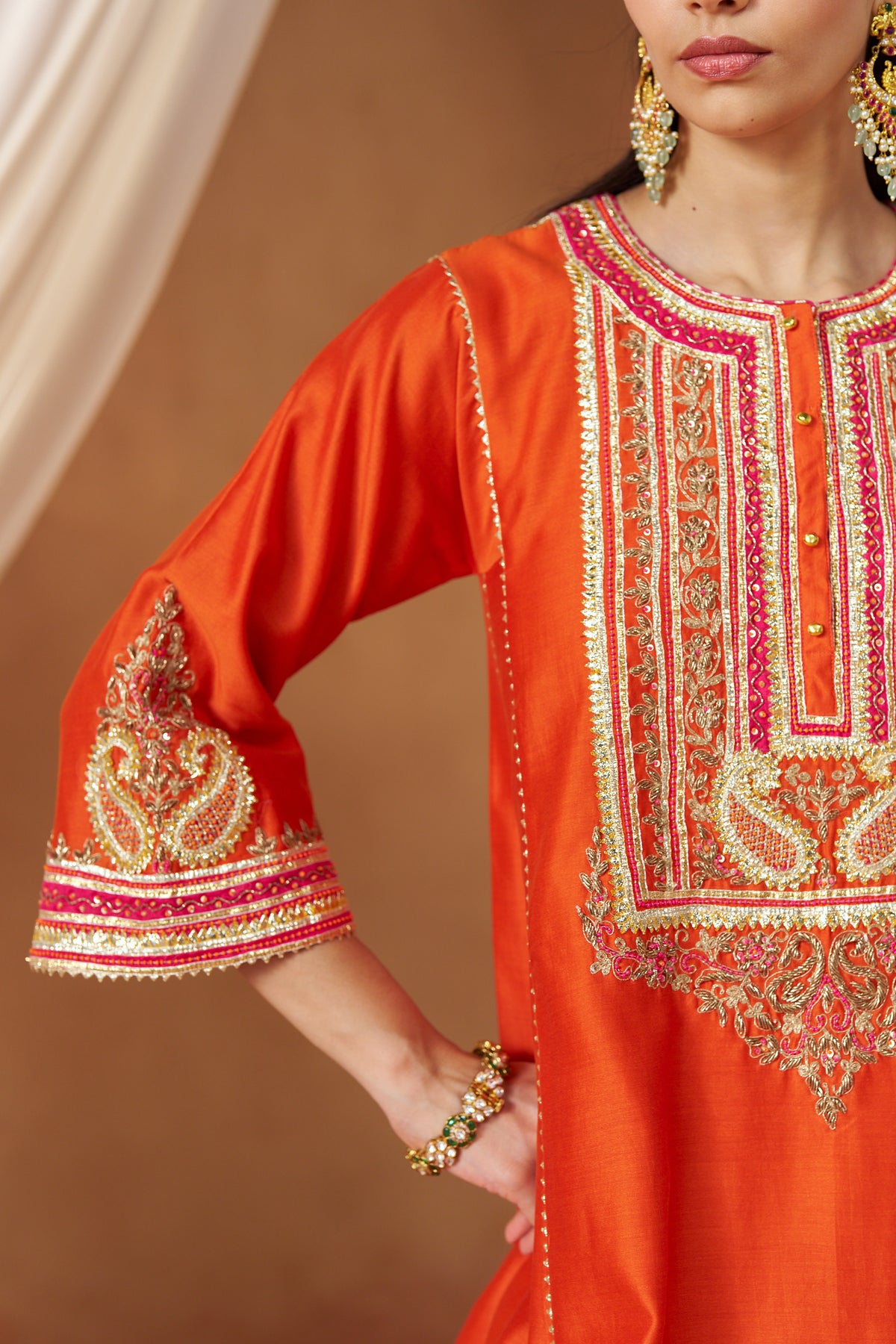 Daneen - Burnt Orange Short Kalidaar Chauga with Salwar & Dupatta