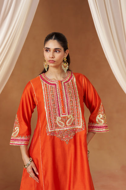 Daneen - Burnt Orange Short Kalidaar Chauga with Salwar & Dupatta
