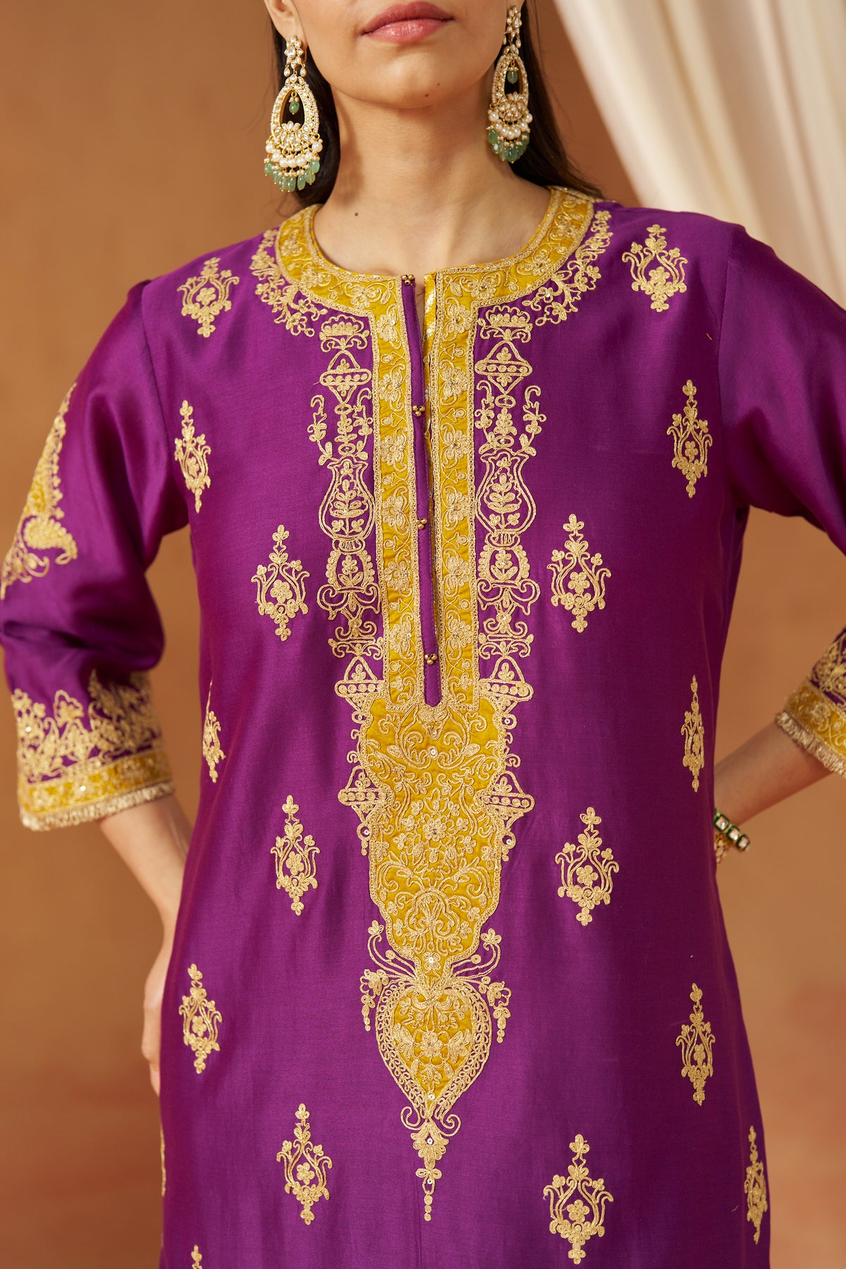 Mubina - Deep Purple Long A-Line Kurta with Salwar & Dupatta