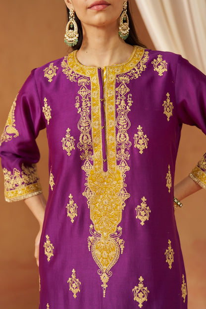 Mubina - Deep Purple Long A-Line Kurta with Salwar & Dupatta