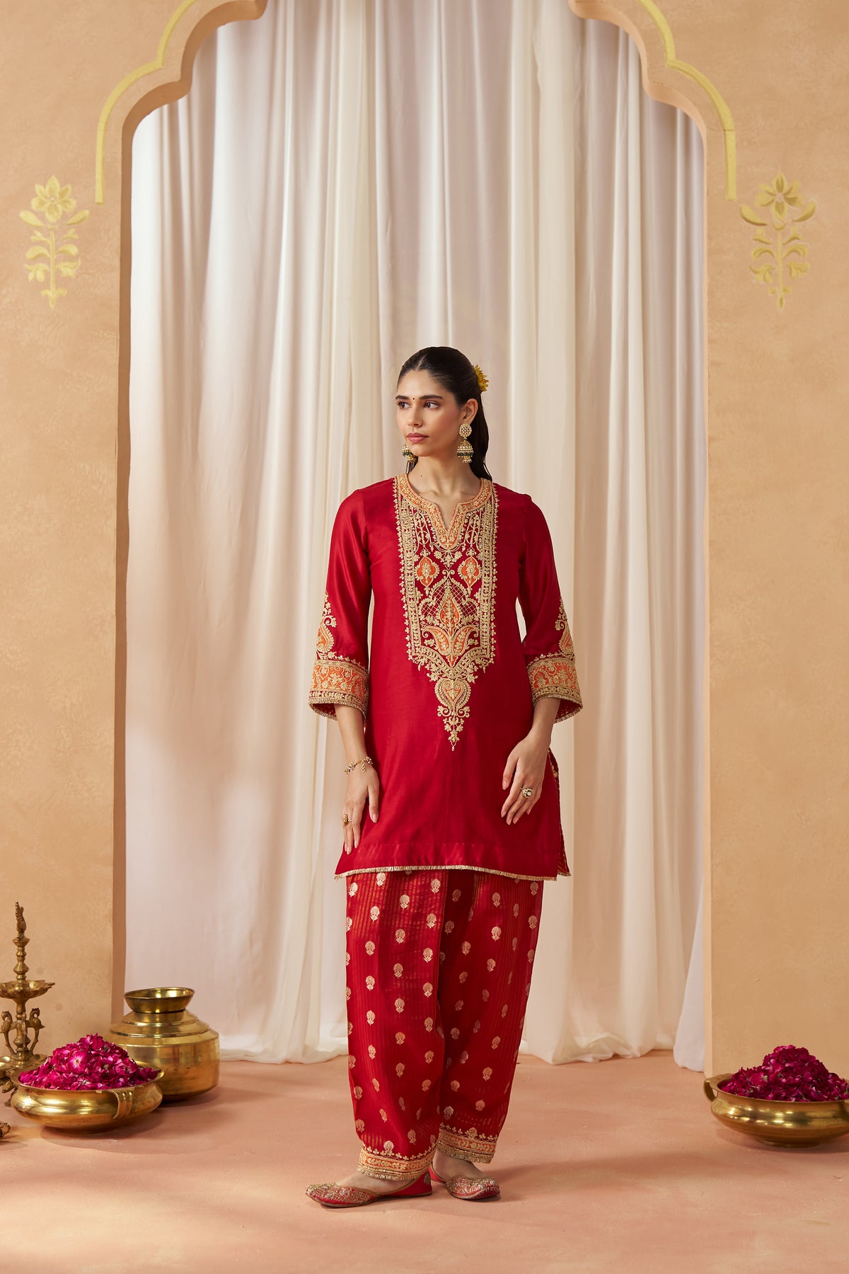 Adeela - Deep Red Kurta with Salwar & Dupatta