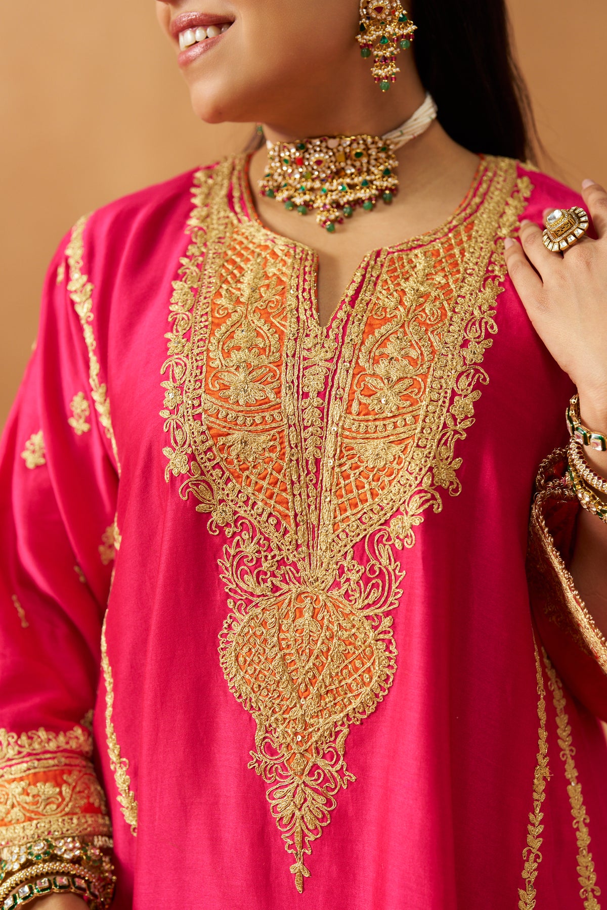 Maahgul - Hot Pink Short Kalidaar Chauga with Salwar & Light Dupatta