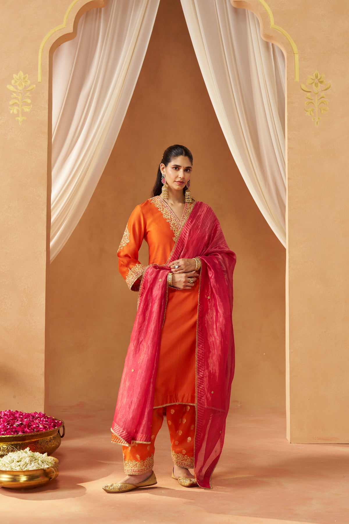 Liana - Burnt Orange Long Chauga with Salwar & Dupatta
