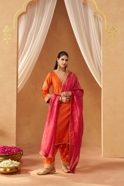 Liana - Burnt Orange Long Chauga with Salwar & Dupatta