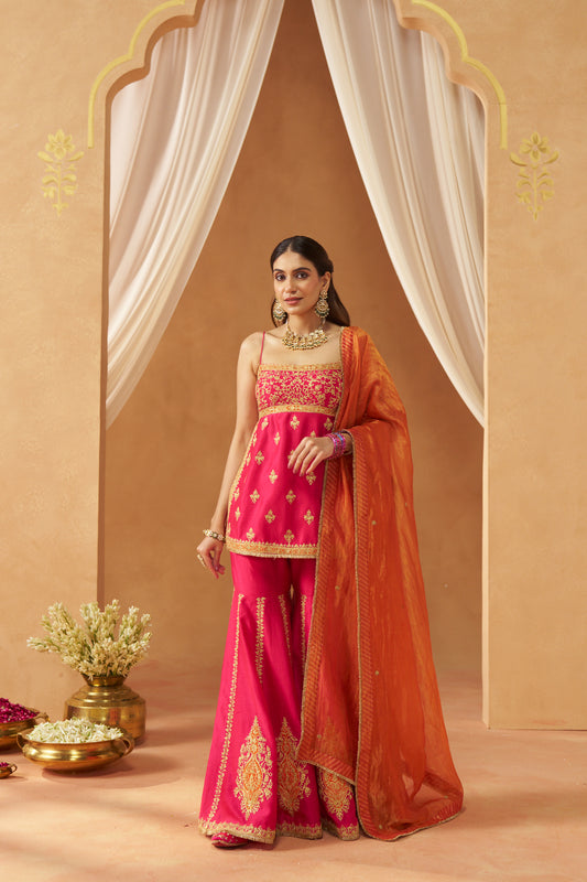Najma - Hot Pink Kurta with Garara & Heavy Dupatta
