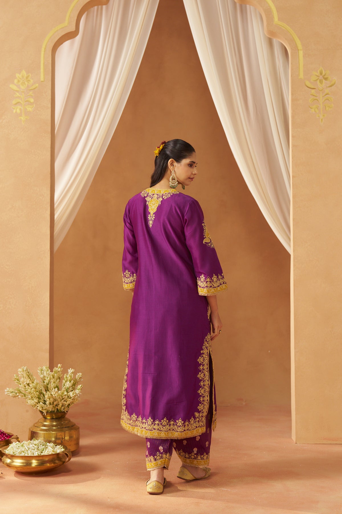 Mubina - Deep Purple Long A-Line Kurta with Salwar & Dupatta