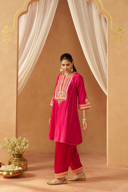 Daneen - Hot Pink Short Kalidaar Chauga with Salwar