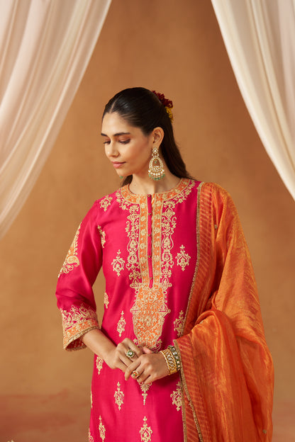 Mubina - Hot Pink Long A-Line Kurta with Salwar & Dupatta