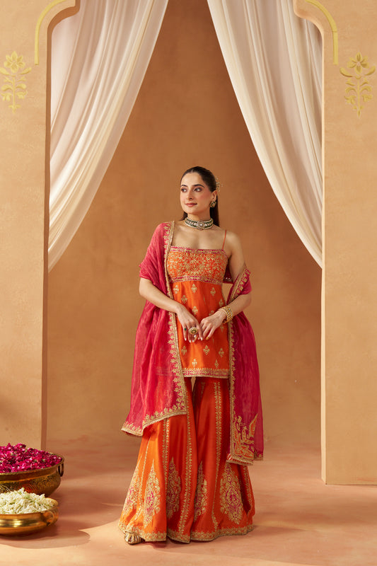 Najma - Burnt Orange Kurta with Garara & Heavy Dupatta