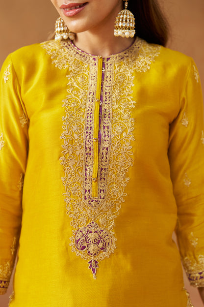 Fadiya - Mustard Kurta with Sharara & Heavy Dupatta