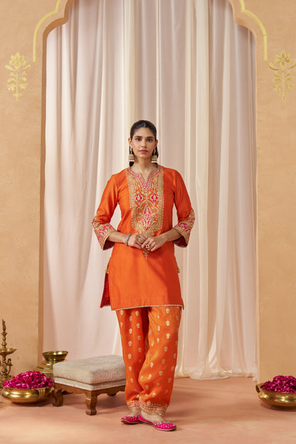 Adeela - Burnt Orange Kurta with Salwar & Dupatta