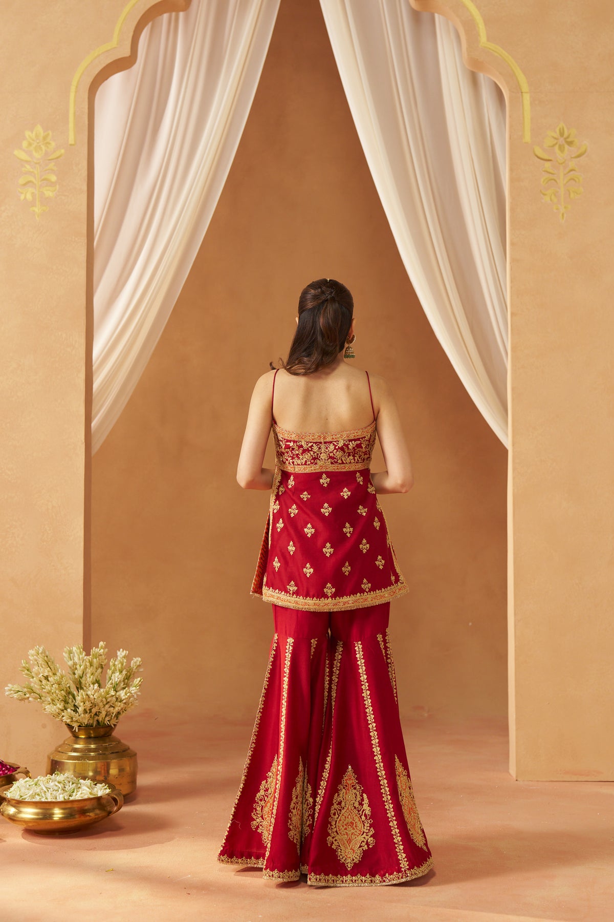 Najma - Deep Red Kurta with Garara & Heavy Dupatta