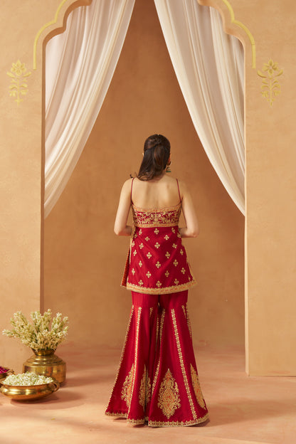 Najma - Deep Red Kurta with Garara & Heavy Dupatta
