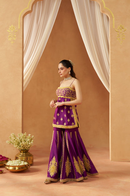 Najma - Deep Purple Kurta with Garara & Heavy Dupatta